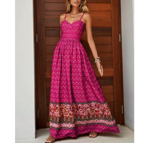 Pink Boho Womens Allover Print Cami Dress - Picture 7 of 8